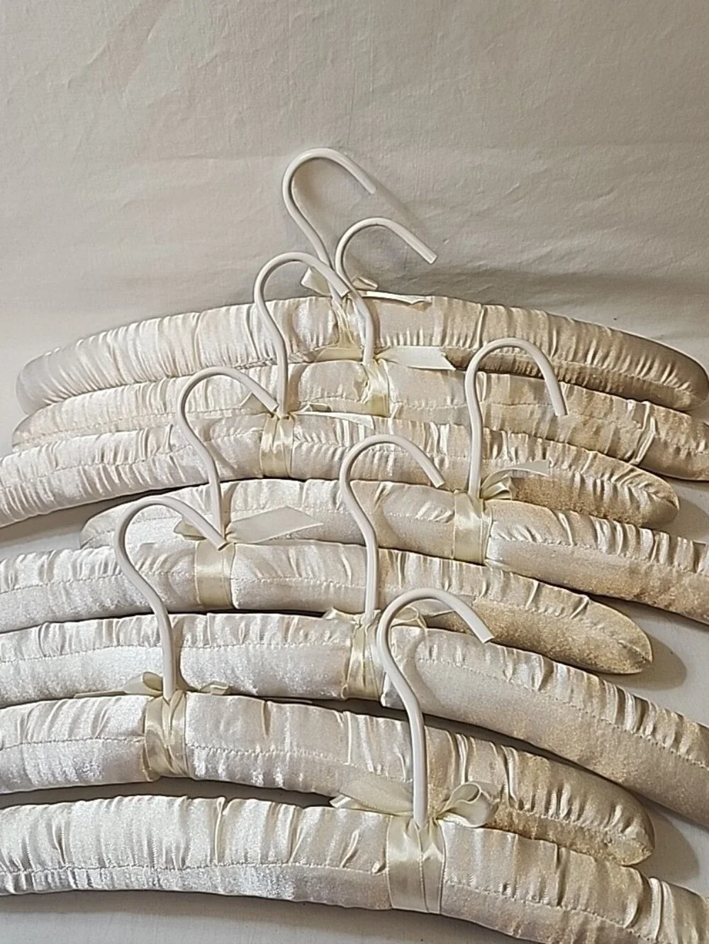 Lot of 8 Vintage Ivory Satin Padded Hangers 15.5